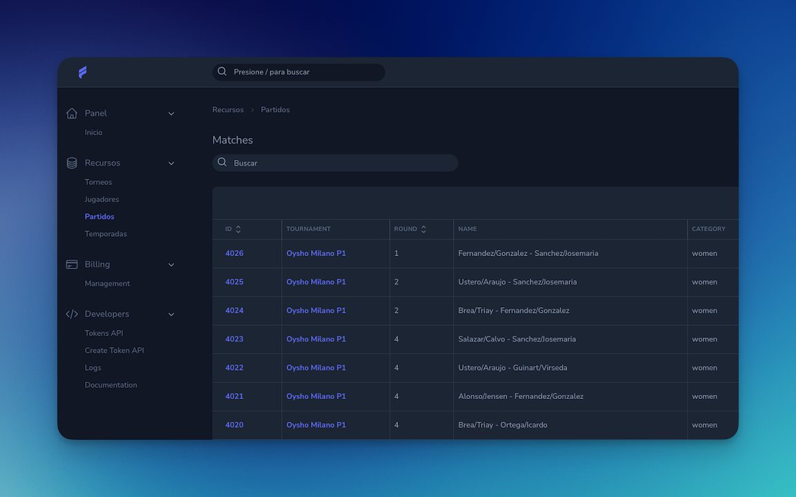 Match and tournament browser